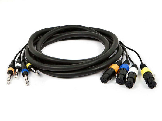XLR and audio cables with various connectors for professional audio equipment