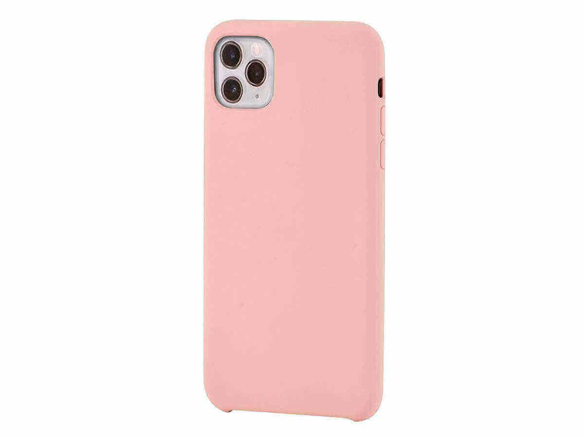 Pink mobile phone case with a soft touch surface, designed for premium protection and comfort.