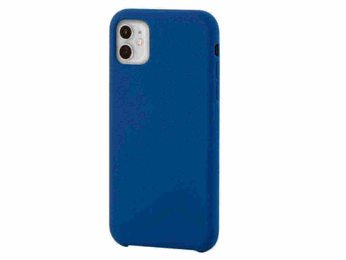 1Blue soft touch protective case for iPhone 11, featuring a three-layer structure and silky silicone finish.